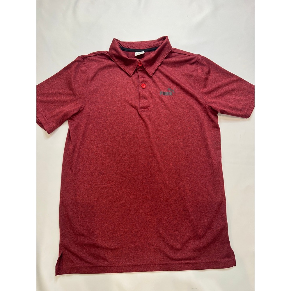 Puma Polo Shirt Boys L 14-16 Burgundy Heather Excellent Short Sleeve Logo